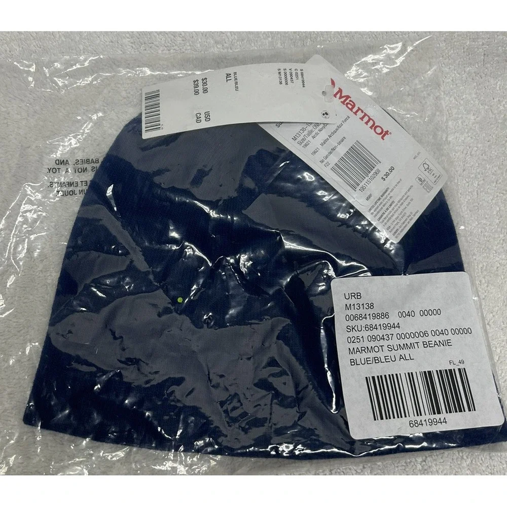 Marmot Unisex Size OS Navy Blue Polyester Summit Beanie Hat New (J6)